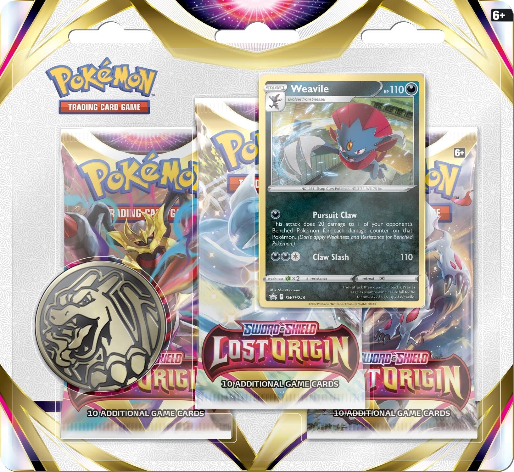 Sword & Shield: Lost Origin - 3-Pack Blister (Weavile) 